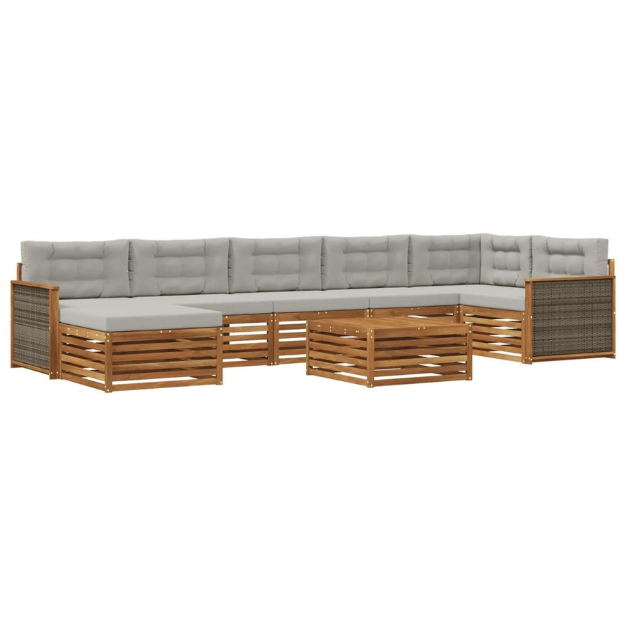 vidaXL Outdoor-Sofagarnitur aus Akazienholz mit 8 Kissen in Natur und Hellgrau - Bild 2