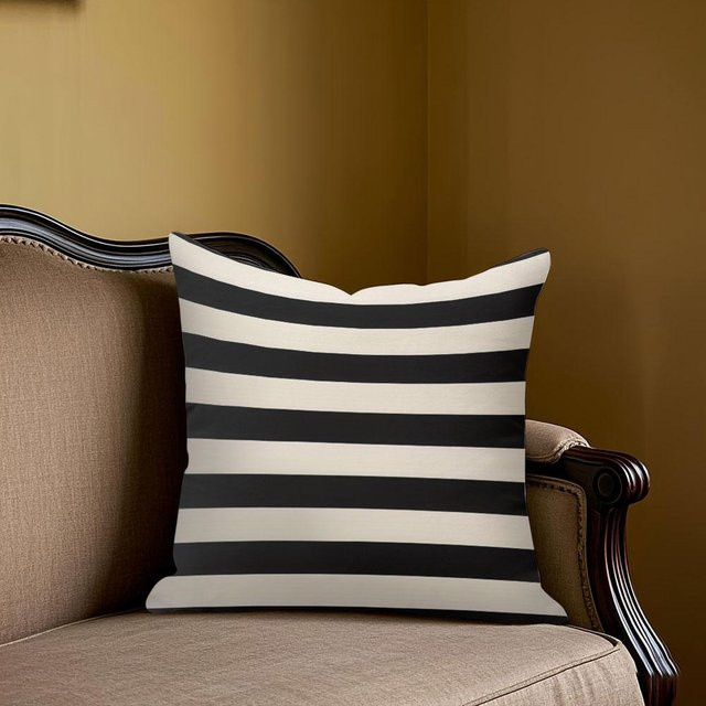 Potdemiel Jacquard-Kissenhülle quadratisch mit vertikalen Streifen in Schwarz-Weiß, B/T: 40 x 40 cm - Bild 1