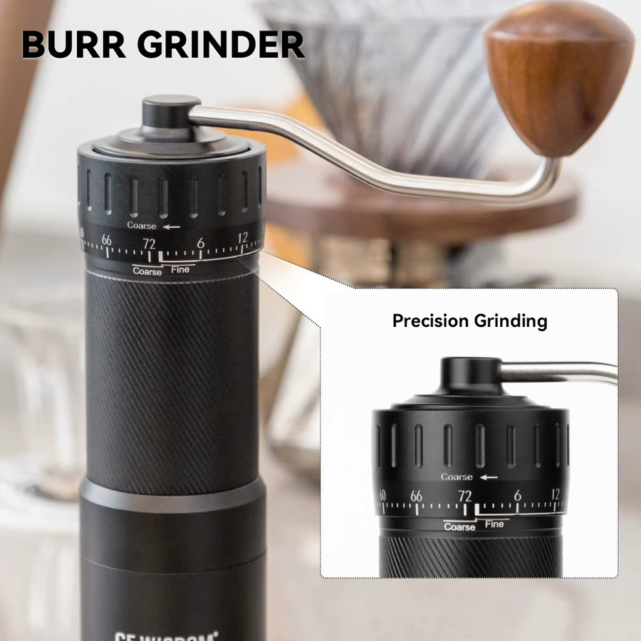 CF Wisdom Handmühle aus Edelstahl mit konischem Mahlwerk und Präzisionseinstellung in Schwarz oder Silber - Bild 3