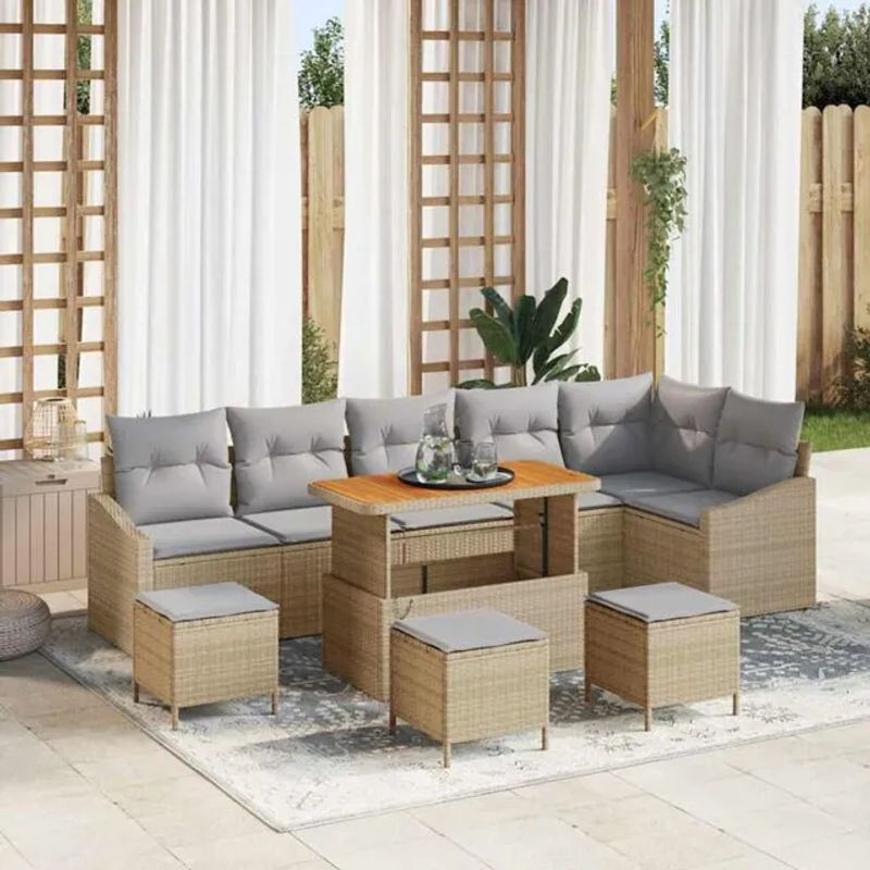 Vidaxl Garten-Sofa-Set aus Poly-Rattan mit 10 Kissen in Beige - Bild 1