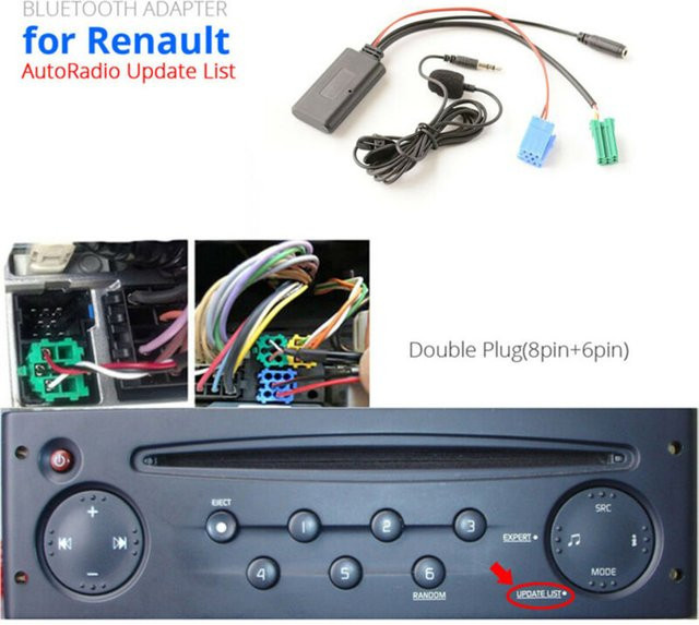 Bluetooth 5.0 Stereo Audio Adapter mit Aux-Eingang und Freisprechfunktion für Renault Clio und Kangoo Espace 2016-2019, Schwarz - Bild 1