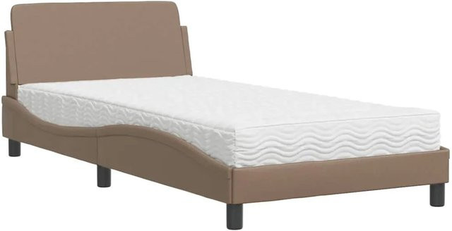 vidaXL Bett mit Matratze aus Kunstleder und Kiefernholz in Braun, B/T/H: 100 x 200 x 105 cm - Bild 1