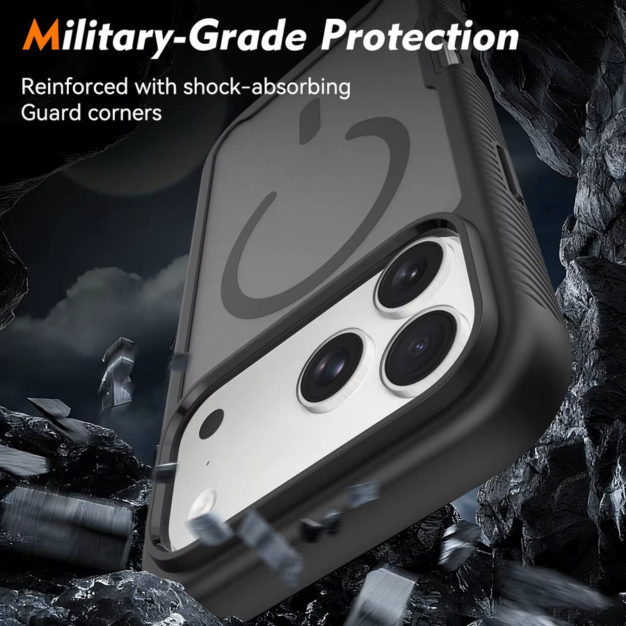2-in-1 Stoßfeste Panzerhülle für Apple iPhone 17 Pro Max, 17 Air und 17 Pro mit MagSafe Magnetischer Kabelloser Ladefunktion in Schwarz Matte Schutzhülle - Bild 5