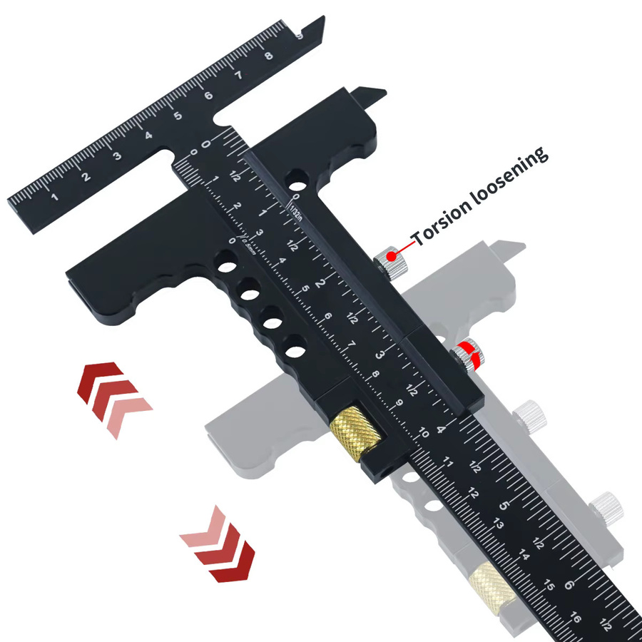 JIGHOLE Multifunktionales T-förmiges Positionierungslineal aus Aluminiumlegierung in Schwarz - Bild 4