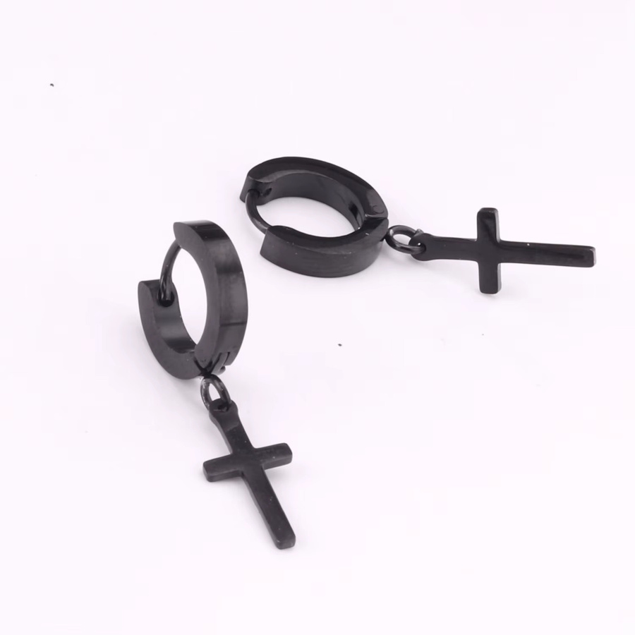 LUXUKISSKIDS Ohrringe mit Kreuzanhänger, Edelstahl, Schwarz, Unisex - Bild 2