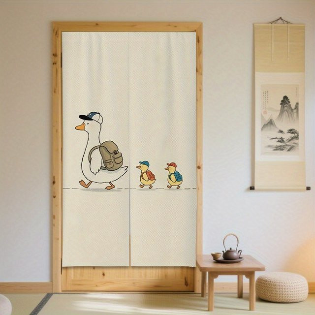 VIKAMA Türvorhang mit Enten- und Kükenmotiv in Weiß als niedlicher Cartoon-Sichtschutz für Wohnzimmer und Schlafzimmer - Bild 1