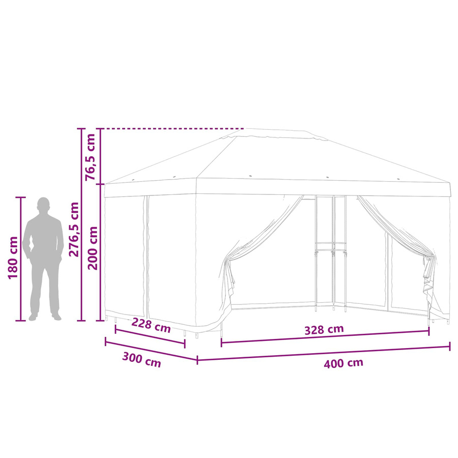 vidaXL Garten Pavillon mit Seitenwänden und Netzwänden in Anthrazit, B: 300 cm, T: 300 cm, H: 276,5 cm - Bild 5