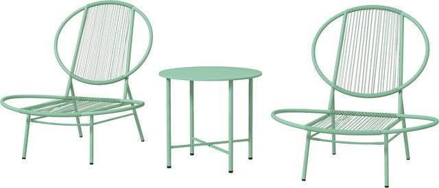 Outsunny 3-teiliges Bistro-Set aus Stahl in Grün mit muschelförmigen Gartenstühlen und Tisch für Garten und Balkon, B/H/T: 68 x 78 x 74 cm - Bild 1
