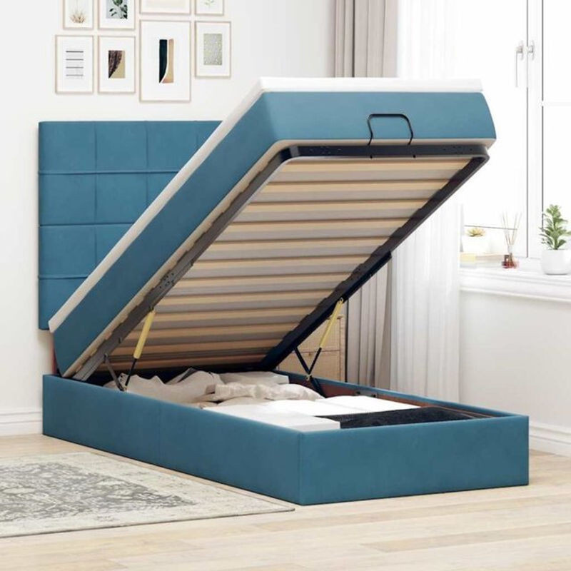 Vidaxl Ottoman Polsterbett mit Matratze und LED in Dunkelblau aus Samt, B/T: 90 x 200 cm - Bild 1