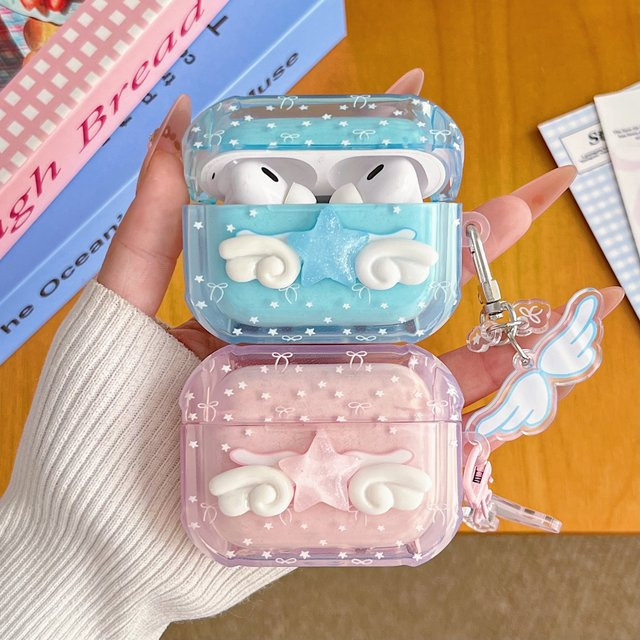 Niedliche 3D Engel Flügel Kopfhörer-Hülle mit IMD Kopf für Apple AirPods 1 2 3 4 Pro 2. Generation in Multicolour - Bild 1