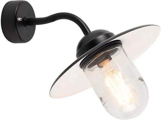 QAZQA Außenwandleuchte Schwarz mit Glas, dimmbar, IP44, E27, rustikaler Stil - Bild 1