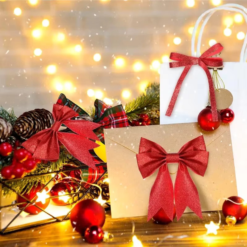 Rotes künstliches Satinband mit Draht für Weihnachtsdekoration, Geschenkverpackungen und Baumanhänger - Bild 2