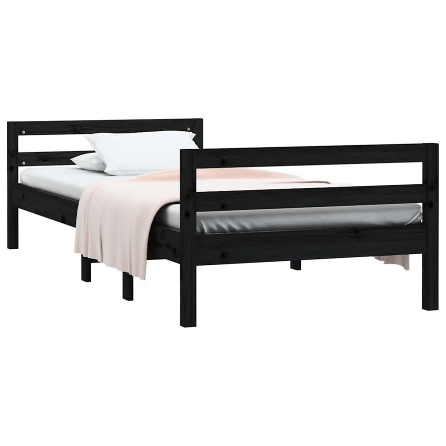 vidaXL Massivholzbett aus Kiefer in Schwarz, minimalistisches Design, B/T: 75 x 190 cm - Bild 2