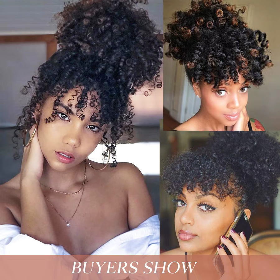 SHUOXIU Afro Puff Synthetischer Kordel Pferdeschwanz mit Pony, 1b, Damen - Bild 6