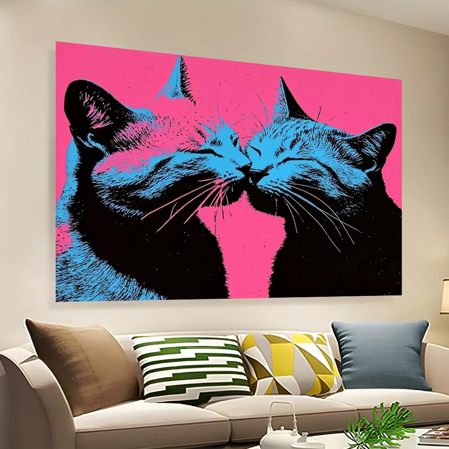 VIKAMA Double Cat Affection Art Wandteppich mit Katzenmotiv als dekorativer Wandbehang für Wohnzimmer und Schlafzimmer - Bild 2