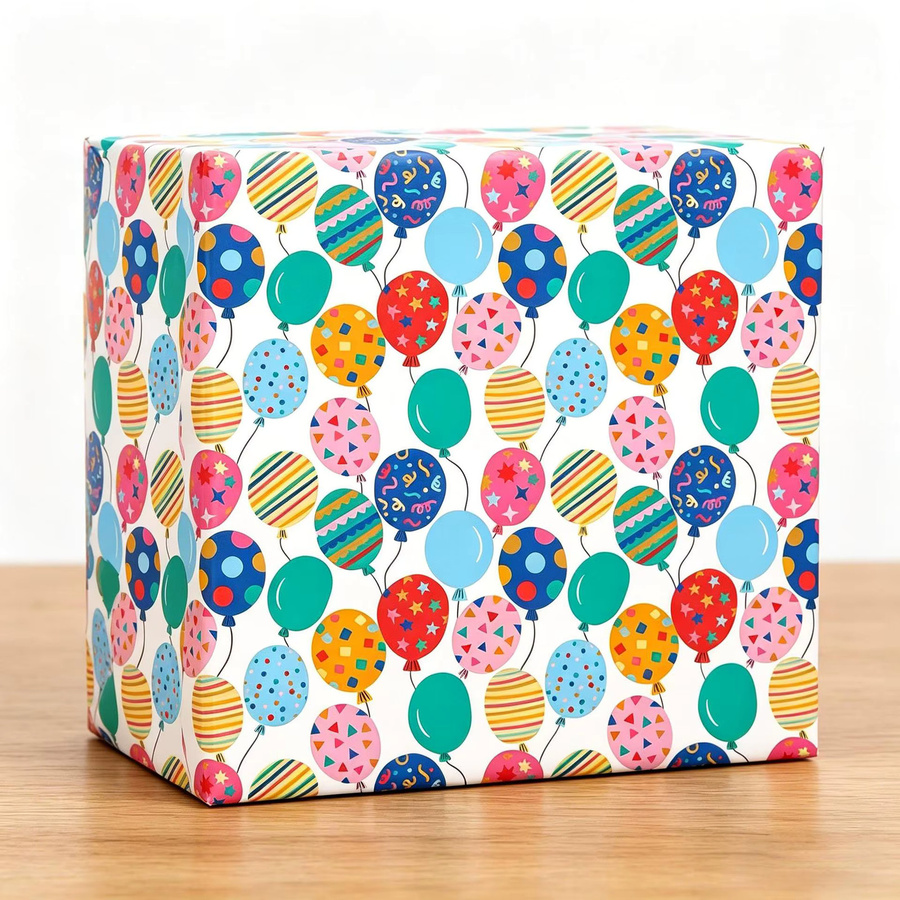 Buntes Ballon-Geschenkpapier in Kraftpapier-Optik für Geburtstage und Partys, Breite: 43 cm - Bild 3