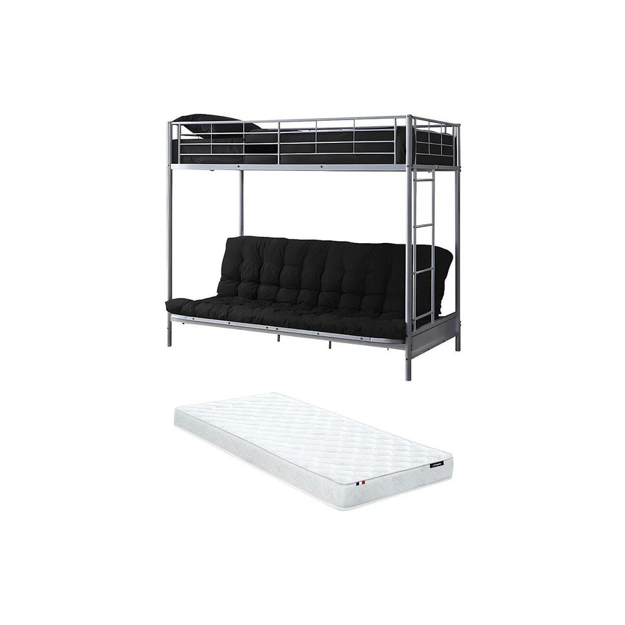 Vente-unique Hochbett Modulo in Grau-silber aus Metall im Industriestil, Höhe: 198 cm, Breite: 170 cm, Tiefe: 96 cm - Bild 2