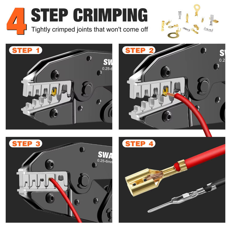 SWANAMB Crimpzange HS-06B für 0,5–6 mm2 und XH2,54/2,8/4,8 Flachstecker zur Verbindung von Anschlussklemmen - Bild 5