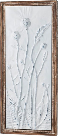 Kobolo Wandbild Delia Metallbild mit floralem Design in Weiß, Braun und Blau