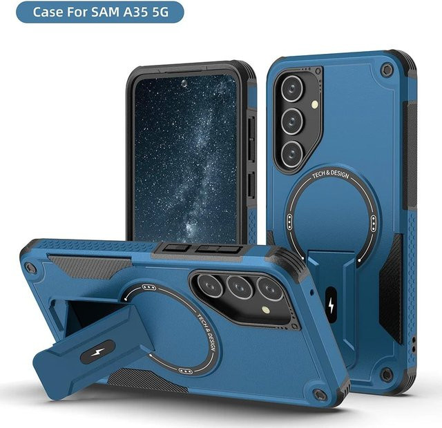 DANAISUFEI Armor Magnetische Handyhülle für Samsung Galaxy A55 A16 A35 A25 A05 A54 5G mit MagSafe Kabellosem Laden und Ständer, Stoßfest, Blau - Bild 1