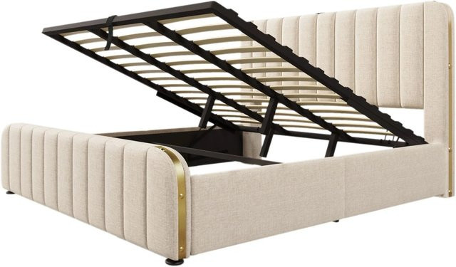 okwish Polsterbett in Beige mit USB Type-C Ladefunktion und Lift-up-Funktion, B/T: 180 x 200 cm - Bild 1