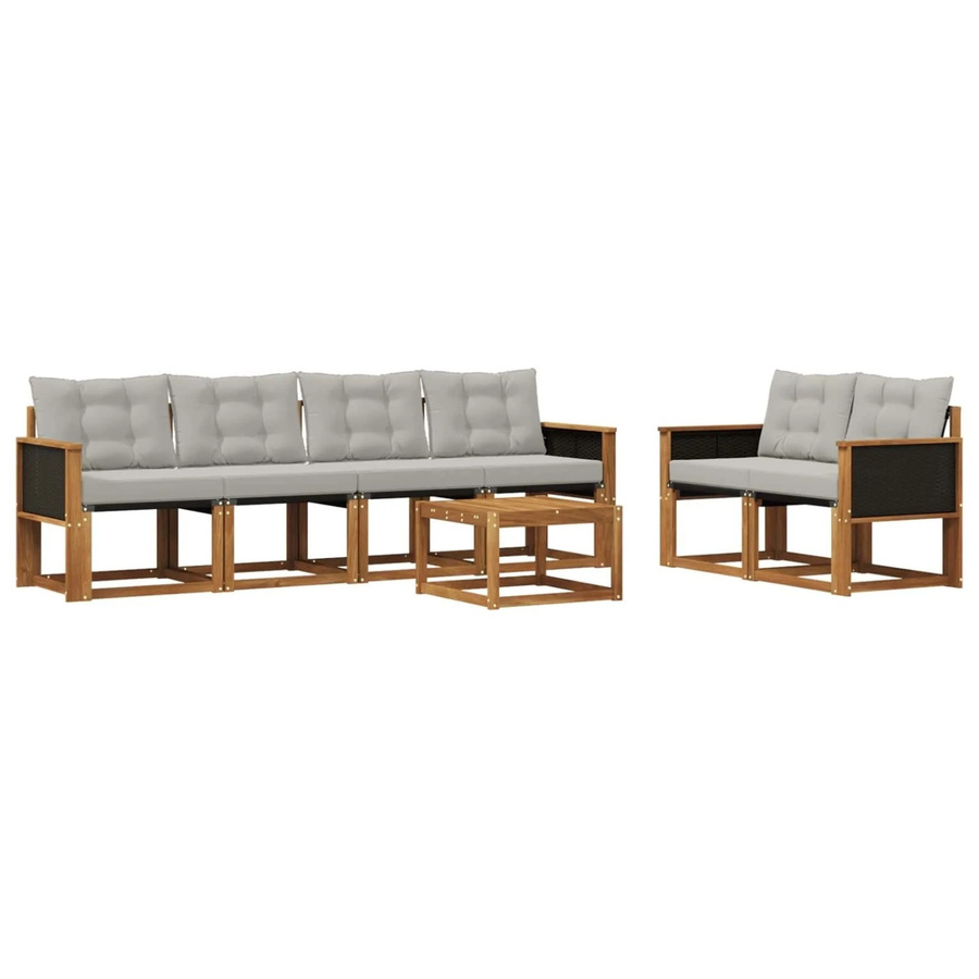 vidaXL Outdoor-Sofagarnitur aus massivem Akazienholz mit Textilene und Kissen in Grau und Natur - Bild 2