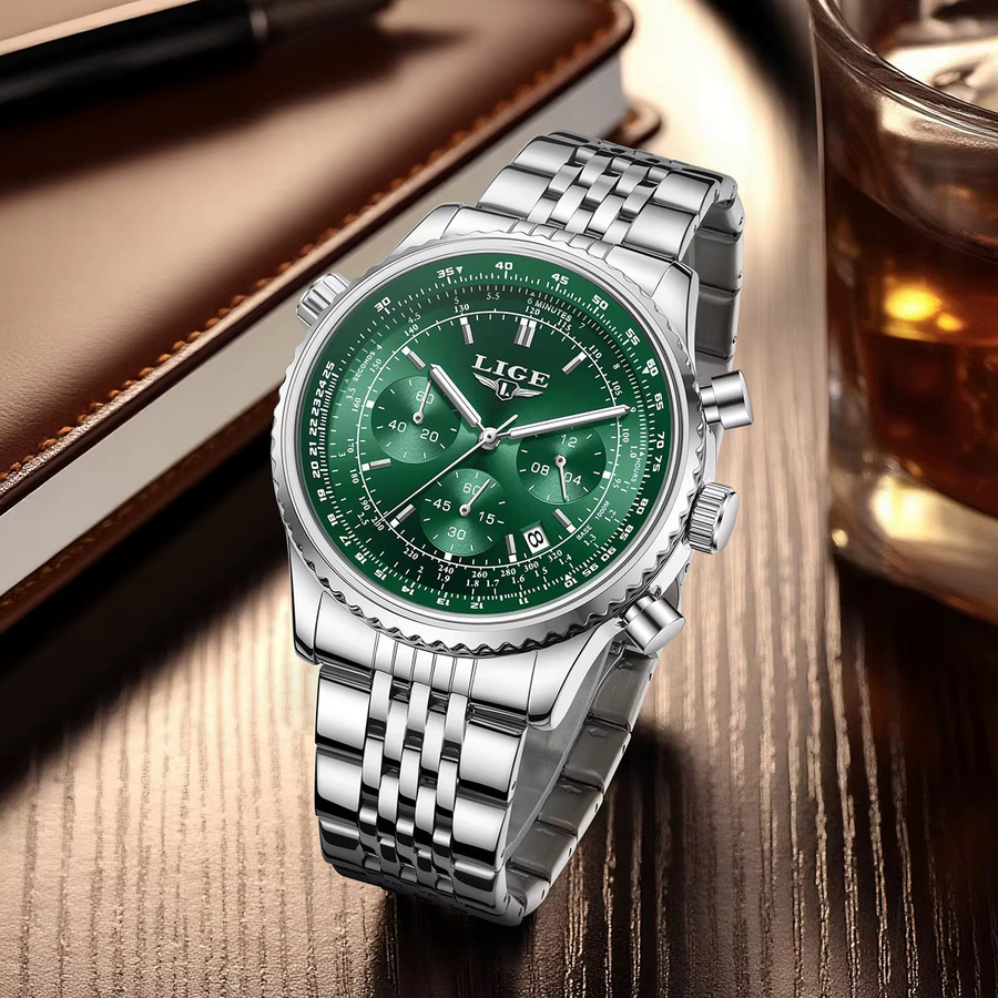 LIGE Chronograph, Edelstahl, Quarz, Gold green, Herren - Bild 2