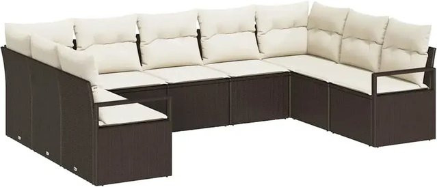 vidaXL Garten-Sofa-Set 9-teilig aus Polyrattan in Braun mit Polstern und abnehmbaren Bezügen - Bild 1