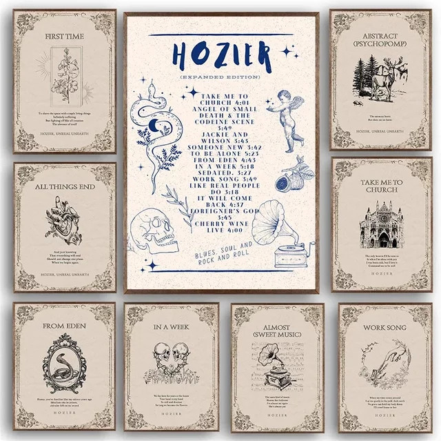 Hozier Music Star Singer Songtexte Retro-Poster als Leinwand-Wandkunst von Potdemiel - Bild 1