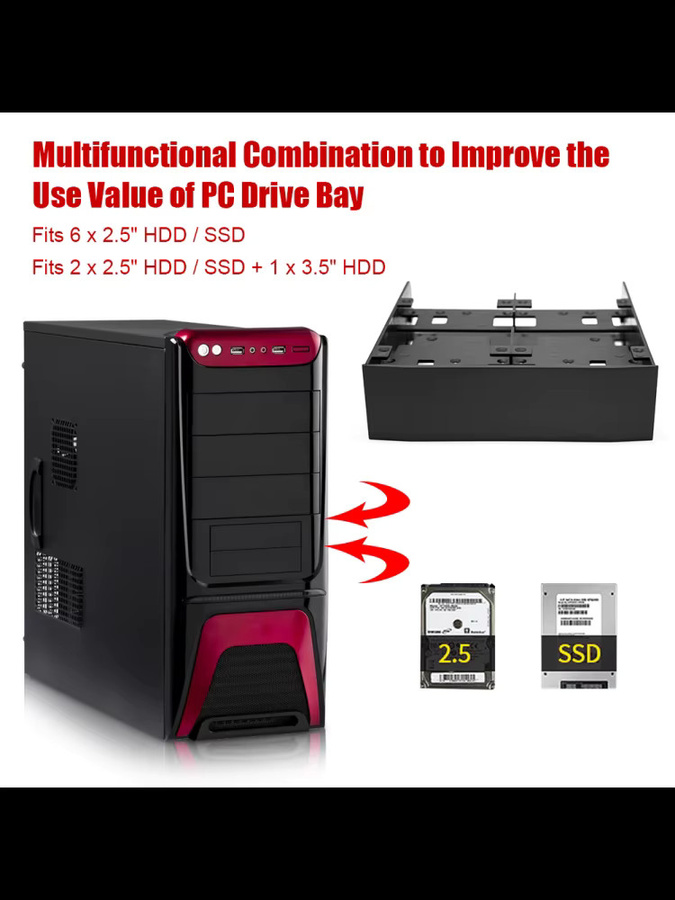 OImaster Festplattenhalterung für 2,5 Zoll HDD und SSD auf 5,25 Zoll Diskettenlaufwerkschacht, Schwarz - Bild 5