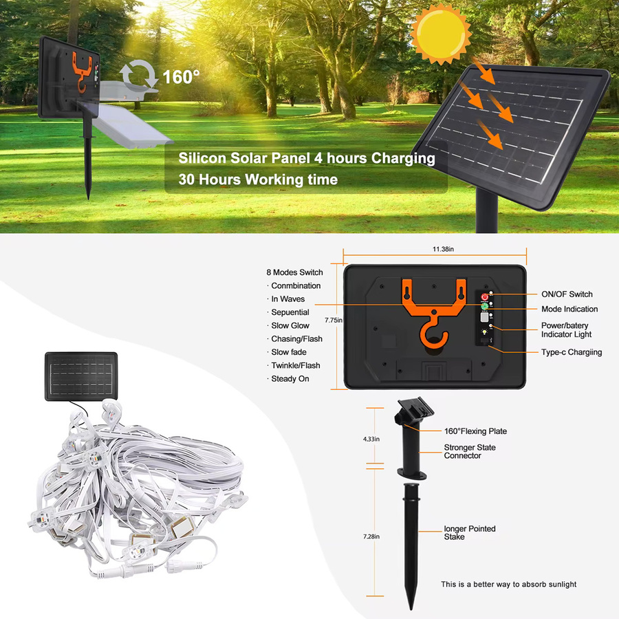 HAGAHA Solar-Dachrinnenbeleuchtung RGB Lichterkette mit Bluetooth-Steuerung für Garten und Weihnachtsdekoration - Bild 2