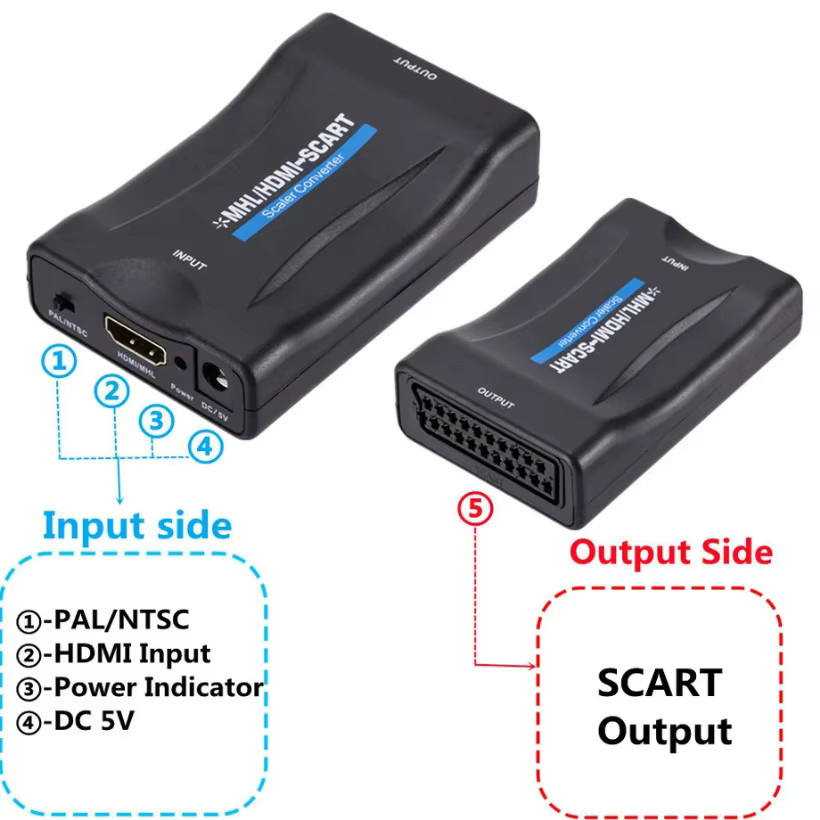 MnnWuu HDMI zu SCART und SCART zu HDMI Konverter in Schwarz für 1080P Video und Audio Signale - Bild 3