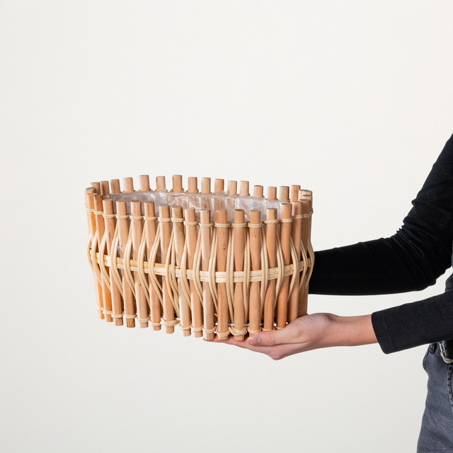Blume2000 Pflanzgefäß aus Holz in Braun im Boho-Design, oval und freistehend - Bild 1