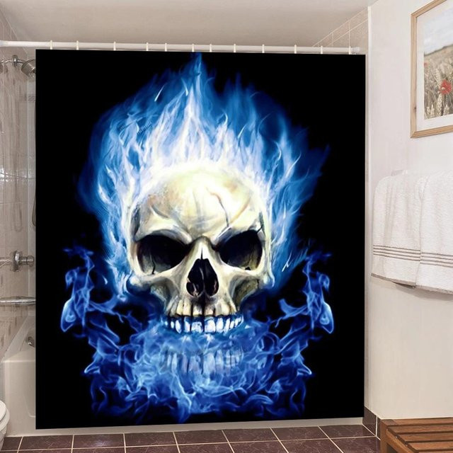Baifenbai Home Furnishing Duschvorhang mit Totenkopf und Gothic-Frauenprint, Schwarz, B: 120 cm, H: 180 cm - Bild 1