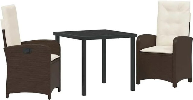 vidaXL Garten Essgruppe 3-teilig aus Poly-Rattan und Glas in Braun - Bild 1