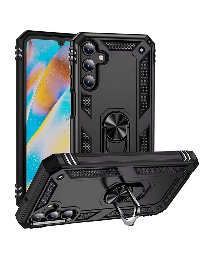 Stoßfeste Panzerhülle für Samsung Galaxy A56 A36 A26 A15 A35 A55 A05S A05 A14 A34 A54 A16 A06 mit Ringständer und Stoßfänger-Rückseite in Schwarz und Gold - Bild 7