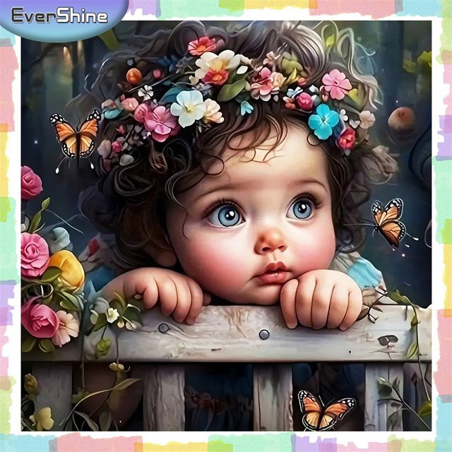 EverShine Porträt-Diamantgemälde, Bastelset, Blume, Natur, Mädchen - Bild 1
