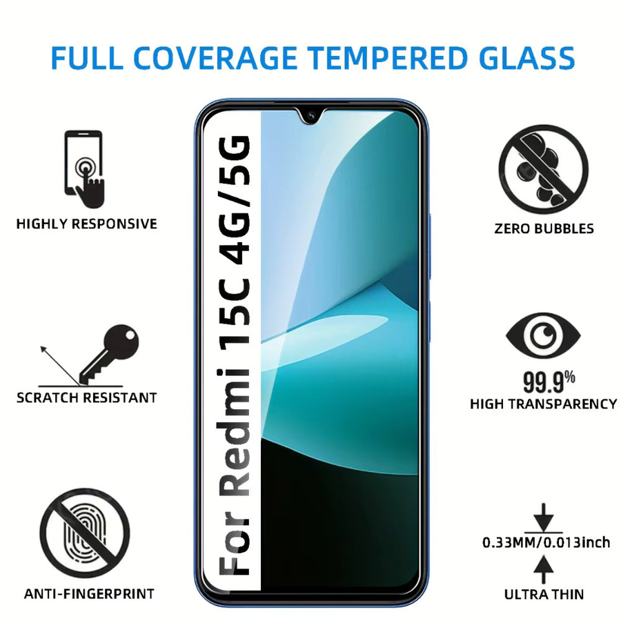 3er-Pack Xiaomi Displayschutzfolie aus gehärtetem Glas, transparent, passend für Redmi Note 14 5G, 13, 12, 11 Pro, 14S, 12S, 11S sowie Redmi 15C, 15, 14C, 14R, 13C, 12C - Bild 6