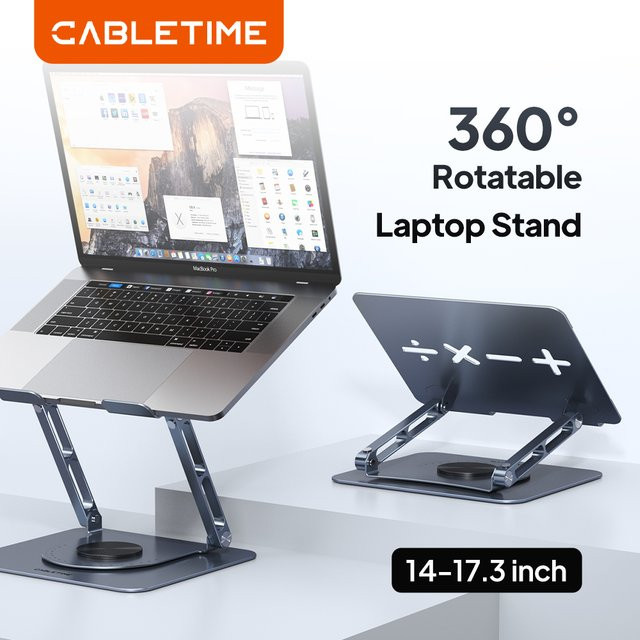 CABLETIME Aluminium-Laptopständer in Silber: 360 Grad drehbarer und faltbarer vertikaler Halter für MacBook Air Pro, iPad, Dell und Lenovo - Bild 1