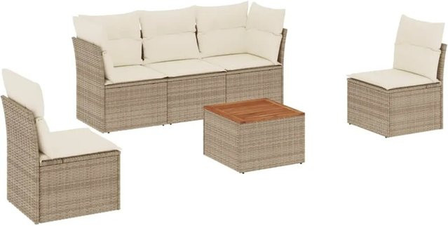 vidaXL Garten-Sofagarnitur L-Form aus Poly-Rattan in Beige mit Kissen und Stauraum - Bild 1