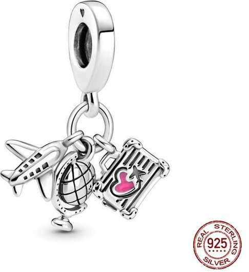 POMOiii Charms Flugzeug Globus Koffer, 925 Silber, Perle, Damen - Bild 1