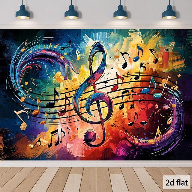 Abstrakter Wandteppich mit bunten Musiknoten und Violinschlüssel von JMG Household Supplies, Regenbogen Wandbehang für dein Studio, B/H: 150 x 200 cm - Bild 1