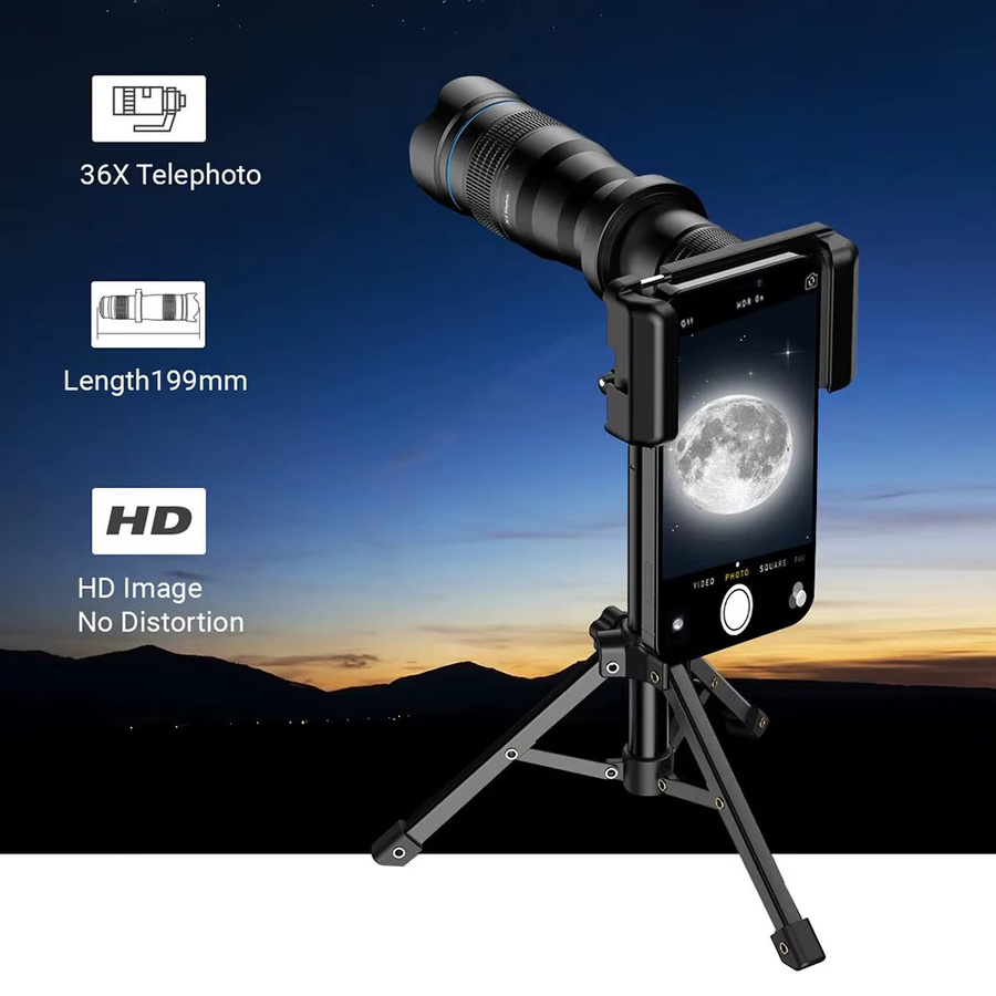Apexel 36x Tele-Zoomobjektiv mit Universal-Clip aus Metall für iPhone und Samsung in Schwarz - Bild 2