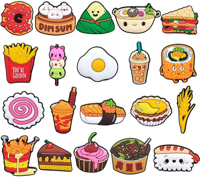 Potdemiel Schuh-Charms-Set, Lebensmittelmotive, Snacks, 20-teilig - Bild 1