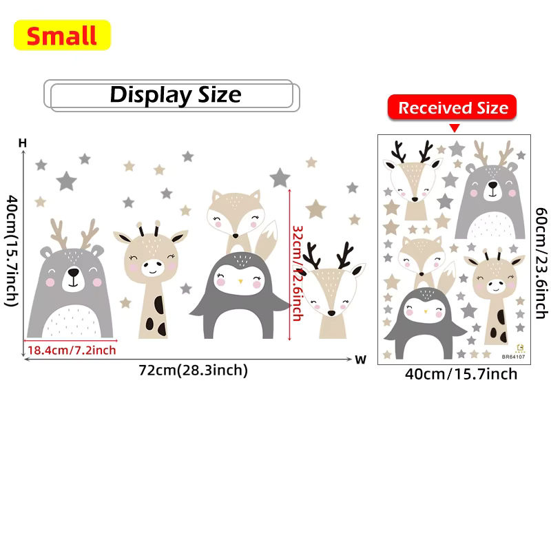 BRUP Wandaufkleber mit Cartoon-Waldtieren und Sternen für Kinderzimmer und Babyzimmer, Set mit 86 kleinen Sternen und Motiven wie Löwe, Hase, Bär und Hirsch - Bild 2