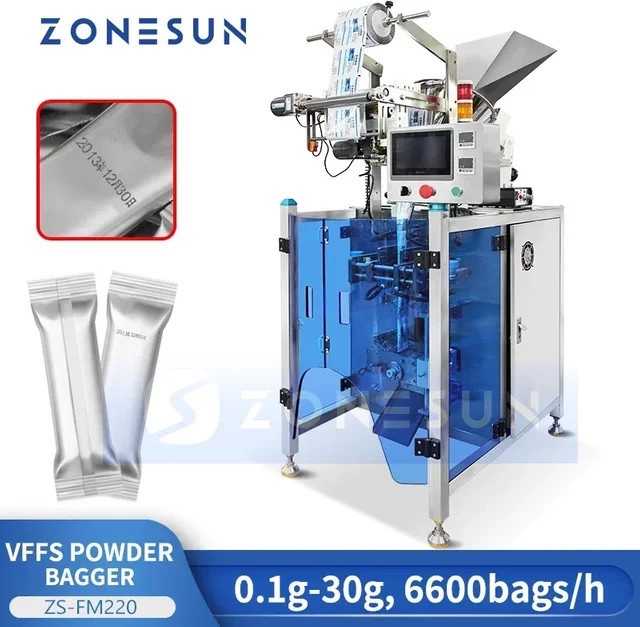 ZONESUN ZS-FM220 Automatische VFFS-Pulverpackungsmaschine mit Schneckenfüller und Beutelversiegelung in Silber - Bild 1