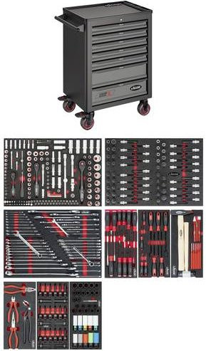 Vigour Werkstattwagen SeriesL V1901/376 mit 376-teiligem Sortiment in Schwarz und Grau, rollbar und abschließbar mit Arbeitsplatte - Bild 1