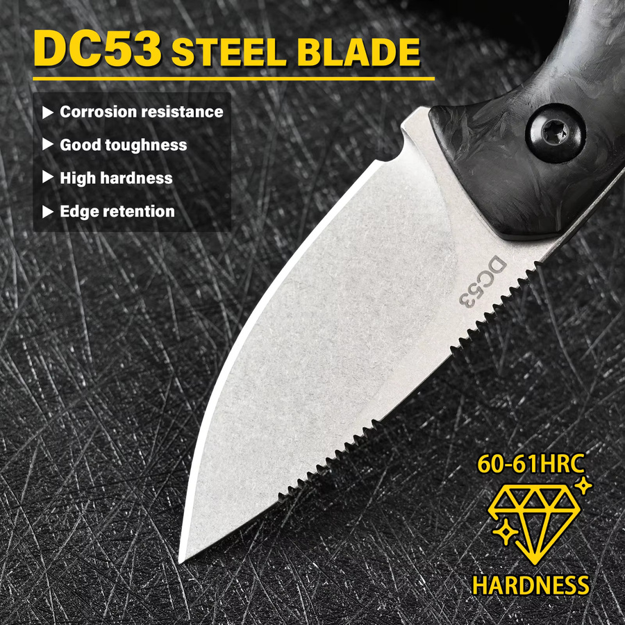 SDOKEDC DC53 Stahlmesser mit Kohlefaser-Griff in Schwarz oder Blau als EDC Taschenwerkzeug für Outdoor und Camping - Bild 2