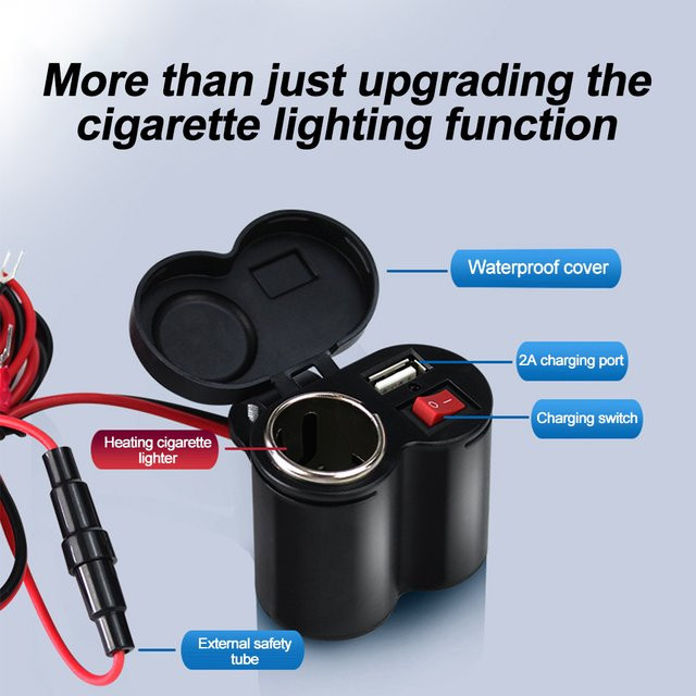 USB-Ladegerät Adapter für Auto und Camper mit USB-A und USB-C Anschlüssen, 2.4A, Schwarz, DC 12V-24V mit Schalter - Bild 1