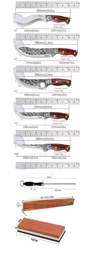 WXCOO Multifunktionales handgeschmiedetes Allzweckmesser aus Edelstahl mit Holzgriff in Silber - Bild 3